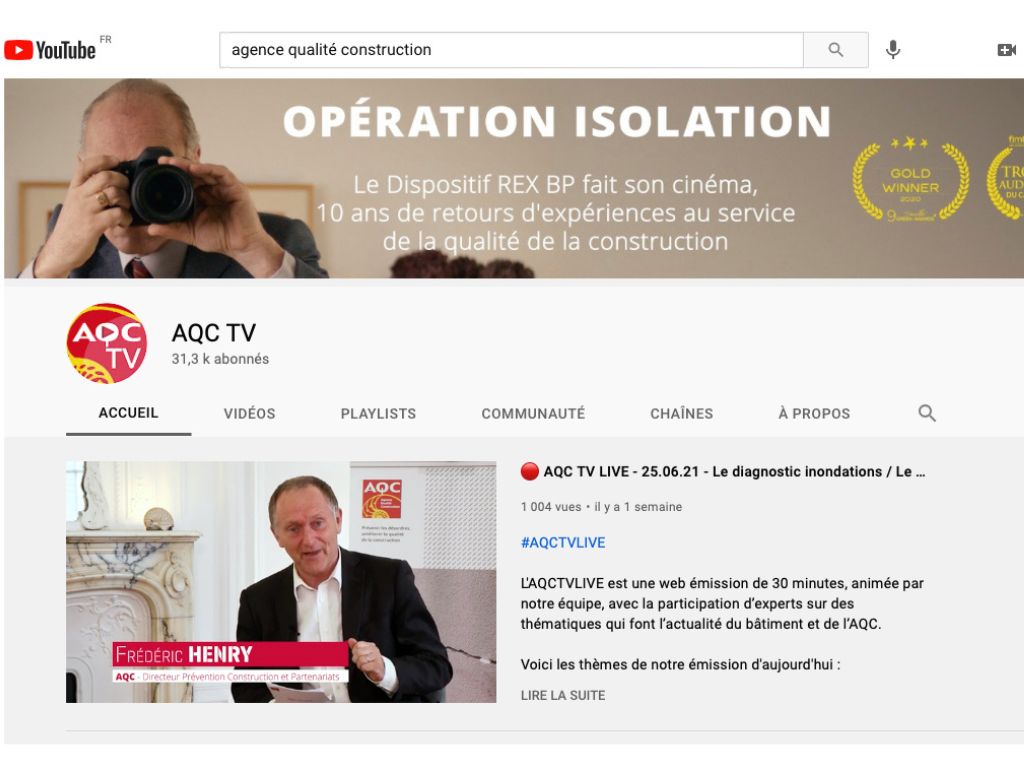 Illustration de la mission d'Audit et Recommandations Réseaux Sociaux menée auprès des équipes de Agence Qualité Construction en 2021