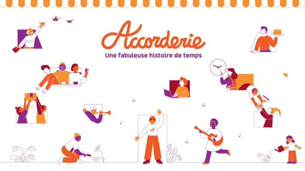 Illustration de la mission de refonte de l'identité graphique du Réseau des Accorderies de France, menée avec La Koncepterie en 2023