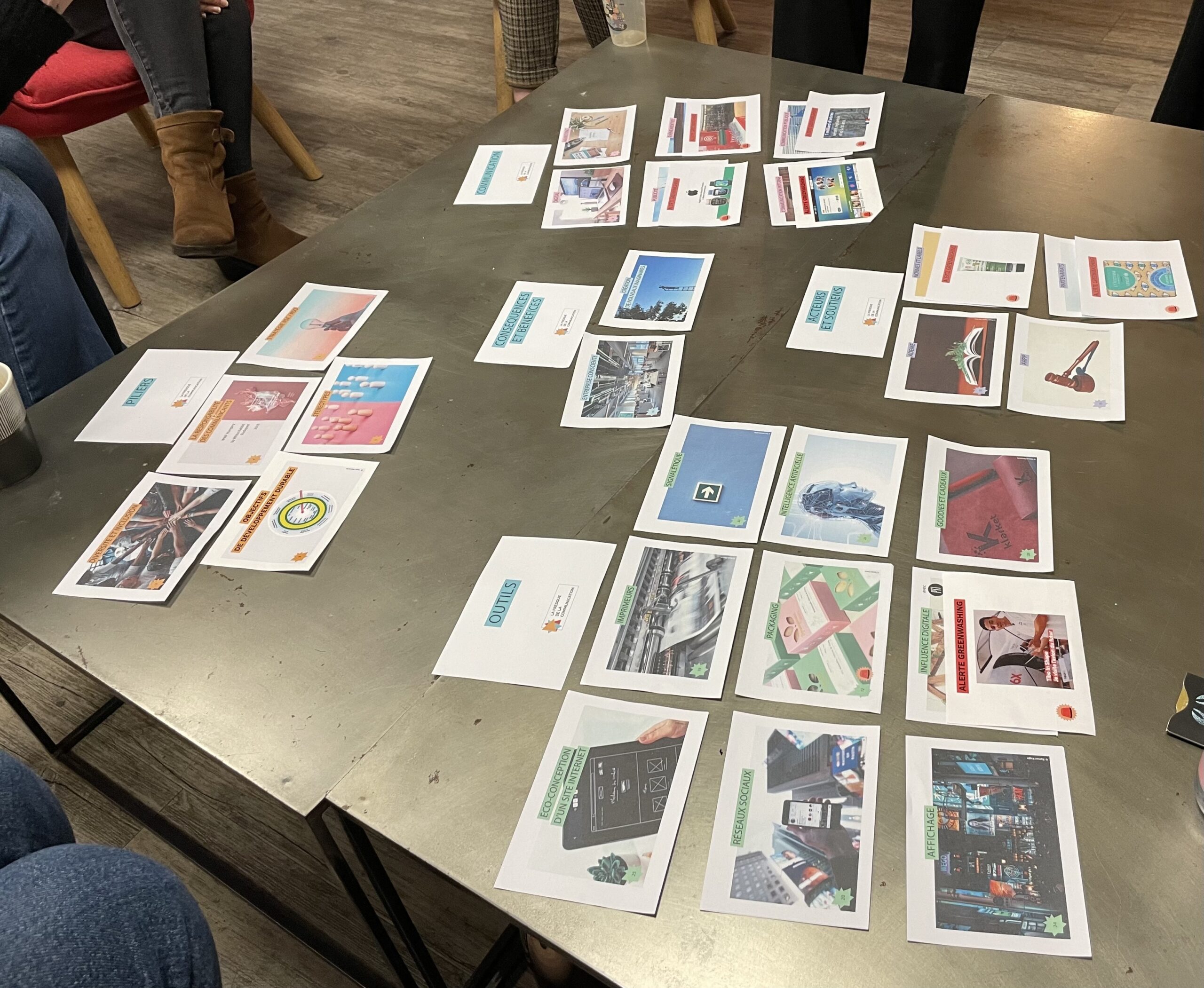 Expérimentation de la fresque de la communication responsable : photo des cartes de jeu